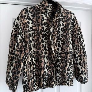Vintage STUNT 100% Silk Leopard Print Bomber Jacket  Windbreaker Petite Medium